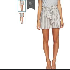 CeCe Metallic Stripe Tie Waist Cotton Shorts Soft Ecru NEW Size 14